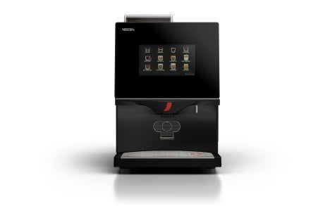 Macchina caffè solubile FTS 60 E lato frontale su sfondo bianco.